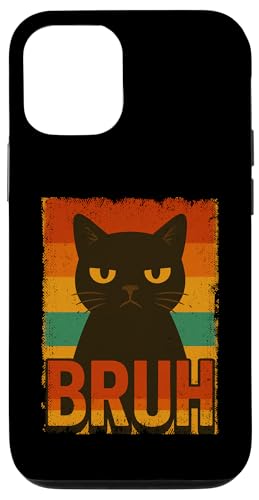 Lustige schwarze Katze Bruh Vintage Retro Mama Papa Kinder Hülle für iPhone 12/12 Pro von BlackCatAxis1