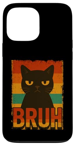 Lustige schwarze Katze Bruh Vintage Retro Mama Papa Kinder Hülle für iPhone 13 Pro Max von BlackCatAxis1