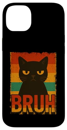 Lustige schwarze Katze Bruh Vintage Retro Mama Papa Kinder Hülle für iPhone 14 Plus von BlackCatAxis1