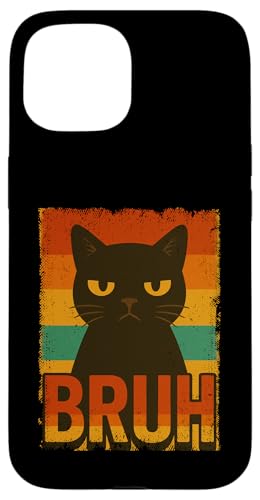 Lustige schwarze Katze Bruh Vintage Retro Mama Papa Kinder Hülle für iPhone 15 von BlackCatAxis1