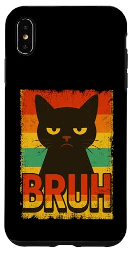 Lustige schwarze Katze Bruh Vintage Retro Mama Papa Kinder Hülle für iPhone XS Max von BlackCatAxis1