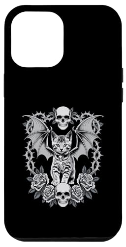 Schwarze Katze, Gothic, Kätzchen, Halloween, Totenköpfe, Rose, Mutter, Papa Hülle für iPhone 12 Pro Max von BlackCatAxis1