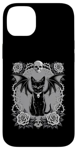 Schwarze Katze, Gothic, Kätzchen, Halloween, Totenköpfe, Rose, Mutter, Papa Hülle für iPhone 14 Plus von BlackCatAxis1