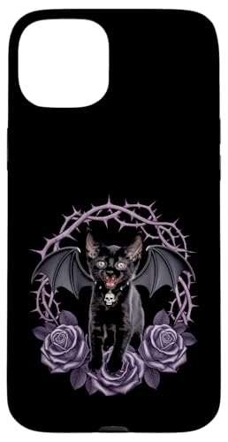 Schwarze Katze, Gothic, Kätzchen, Halloween, Totenköpfe, Rose, Mutter, Papa Hülle für iPhone 15 Plus von BlackCatAxis1