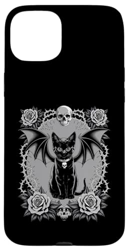 Schwarze Katze, Gothic, Kätzchen, Halloween, Totenköpfe, Rose, Mutter, Papa Hülle für iPhone 15 Plus von BlackCatAxis1