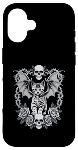 Schwarze Katze, Gothic, Kätzchen, Halloween, Totenköpfe, Rose, Mutter, Papa Hülle für iPhone 16 Schwarze Katze, Gothic, Kätzchen, Halloween, Totenköpfe, Rose, Mutter, Papa Hülle für iPhone 16 von BlackCatAxis1