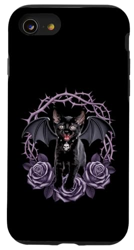 Schwarze Katze, Gothic, Kätzchen, Halloween, Totenköpfe, Rose, Mutter, Papa Hülle für iPhone SE (2020) / 7 / 8 von BlackCatAxis1