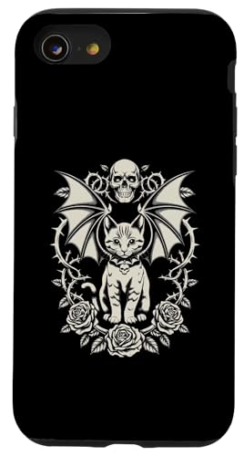 Schwarze Katze, Gothic, Kätzchen, Halloween, Totenköpfe, Rose, Mutter, Papa Hülle für iPhone SE (2020) / 7 / 8 von BlackCatAxis1