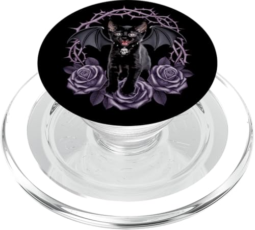 Schwarze Katze, Gothic, Kätzchen, Halloween, Totenköpfe, Rose, Mutter, Papa PopSockets PopGrip für MagSafe von BlackCatAxis1