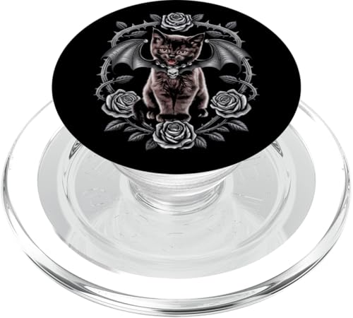 Schwarze Katze, Gothic, Kätzchen, Halloween, Totenköpfe, Rose, Mutter, Papa PopSockets PopGrip für MagSafe von BlackCatAxis1