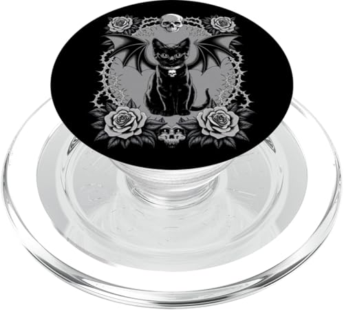Schwarze Katze, Gothic, Kätzchen, Halloween, Totenköpfe, Rose, Mutter, Papa PopSockets PopGrip für MagSafe von BlackCatAxis1