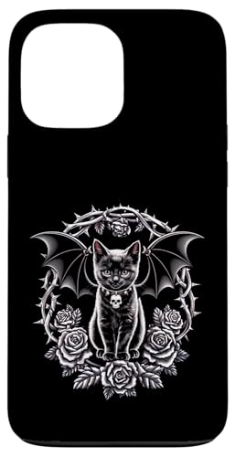 Schwarze Katze, Gothic, Kätzchen, Totenköpfe, Rose, Halloween, Mutter, Papa Hülle für iPhone 13 Pro Max von BlackCatAxis1
