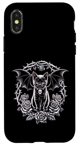 Schwarze Katze, Gothic, Kätzchen, Totenköpfe, Rose, Halloween, Mutter, Papa Hülle für iPhone X/XS von BlackCatAxis1