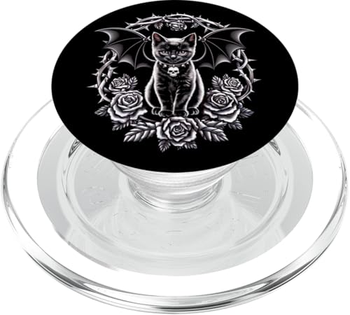 Schwarze Katze, Gothic, Kätzchen, Totenköpfe, Rose, Halloween, Mutter, Papa PopSockets PopGrip für MagSafe von BlackCatAxis1