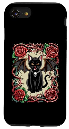 Schwarze Katze, Gothic, Totenköpfe, Rose, Kätzchen, Halloween, Mutter, Papa Hülle für iPhone SE (2020) / 7 / 8 von BlackCatAxis1