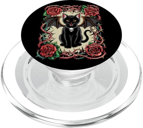 Schwarze Katze, Gothic, Totenköpfe, Rose, Kätzchen, Halloween, Mutter, Papa PopSockets PopGrip für MagSafe von BlackCatAxis1