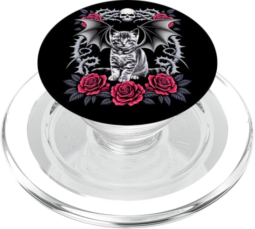 Schwarze Katze, Gothic, Totenköpfe, Rose, Kätzchen, Halloween, Mutter, Papa PopSockets PopGrip für MagSafe von BlackCatAxis1