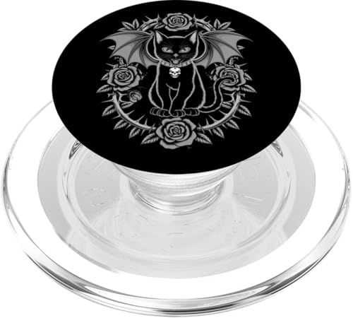 Schwarze Katze, Halloween, Gothic, Kätzchen, Totenköpfe, Rose, Mutter, Papa PopSockets PopGrip für MagSafe von BlackCatAxis1