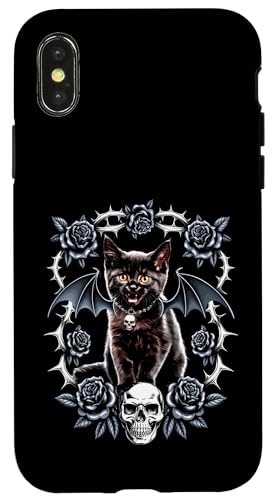 Schwarze Katze, Kätzchen, Gothic, Totenköpfe, Halloween, Rose, Mutter, Papa Hülle für iPhone X/XS Schwarze Katze, Kätzchen, Gothic, Totenköpfe, Halloween, Rose, Mutter, Papa Hülle für iPhone X/XS von BlackCatAxis1