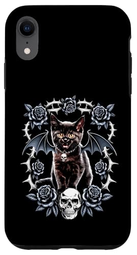 Schwarze Katze, Kätzchen, Gothic, Totenköpfe, Halloween, Rose, Mutter, Papa Hülle für iPhone XR von BlackCatAxis1