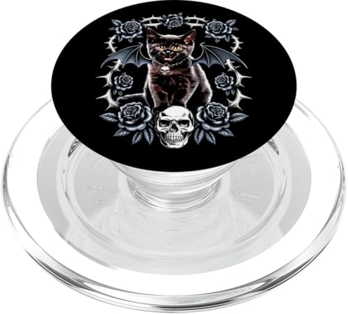 Schwarze Katze, Kätzchen, Gothic, Totenköpfe, Halloween, Rose, Mutter, Papa PopSockets PopGrip für MagSafe von BlackCatAxis1