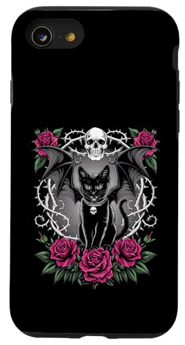 Schwarze Katze, Kätzchen, Halloween, Gothic, Totenköpfe, Rose, Mutter, Papa Hülle für iPhone SE (2020) / 7 / 8 von BlackCatAxis1