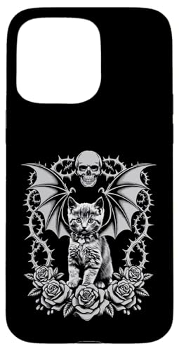 Schwarze Katze, Kätzchen, Halloween, Totenköpfe, Rose, Gothic, Mutter, Papa Hülle für iPhone 15 Pro Max von BlackCatAxis1