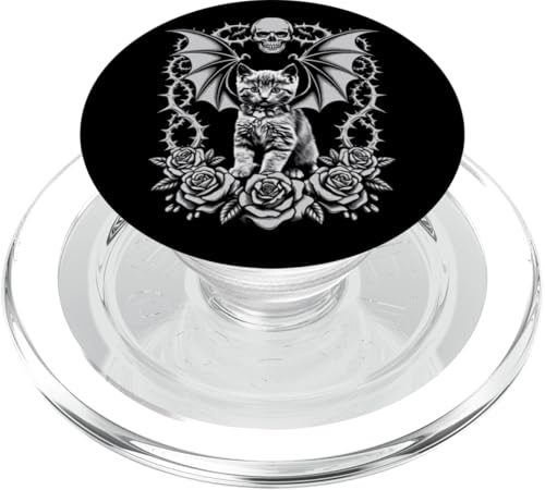 Schwarze Katze, Kätzchen, Halloween, Totenköpfe, Rose, Gothic, Mutter, Papa PopSockets PopGrip für MagSafe von BlackCatAxis1