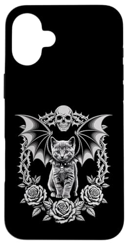 Schwarze Katze, Kätzchen, Totenköpfe, Halloween, Gothic, Rose, Mutter, Papa Hülle für iPhone 16 Plus von BlackCatAxis1