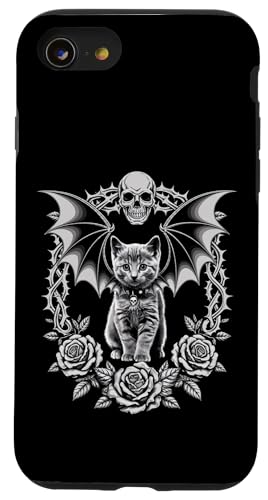 Schwarze Katze, Kätzchen, Totenköpfe, Halloween, Gothic, Rose, Mutter, Papa Hülle für iPhone SE (2020) / 7 / 8 von BlackCatAxis1