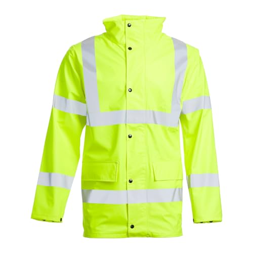 Blackrock Hi Vis Regenjacke, gelb, PU-beschichtet, leicht, wasserdicht, hohe Sichtbarkeit, reflektierende Regenjacke, Kapuze, Cargotaschen, 5XL von Blackrock