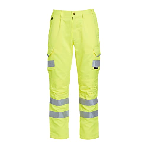 Blackrock Warnschutzhose, gelbe Polycotton-Arbeitshose, Herren und Damen, Kampfhose, reflektierende hohe Sichtbarkeit, Sicherheits-Arbeitskleidung, EN-Zertifiziert, 101,6 cm Taille 86,4 cm Beinlänge von Blackrock