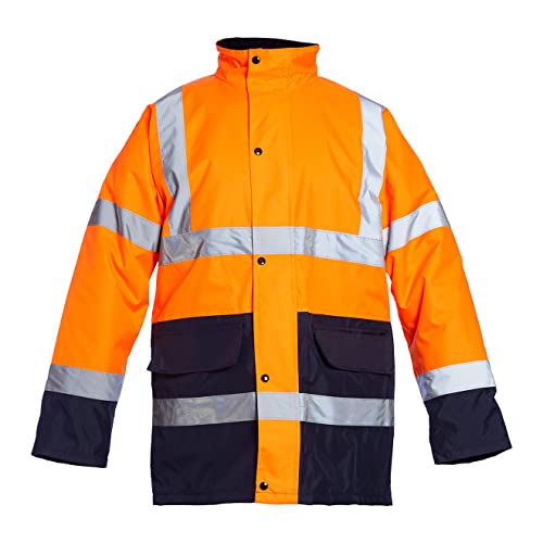 Blackrock zweifarbiger Warnschutzmantel in Orange/Marineblau mit wasserdichten versiegelten Nähten, vollständig EN-zertifiziert – Größe M von Blackrock