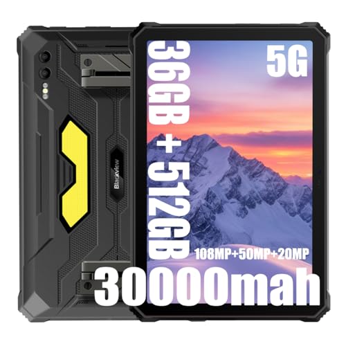 Blackview Active 10 Pro 5G Outdoor Tablet, 36 GB RAM + 512 GB ROM, 11 Zoll Tablet, 30000 mAh Android 14 Tablet, 108MP + 20MP Infrarot + 50MP, Dual SIM NFC/GPS/OTG/IP69K (Schwarz) (Schwarz) von Blackview