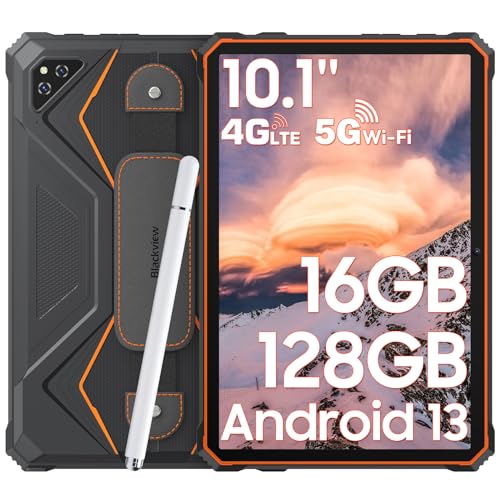 Blackview Active 6 Outdoor Tablet Android 13 16(8+8) GB RAM + 128GB ROM Robustes Tablet 10 Zoll, 13000mAh Akku, 16MP + 13MP, Dual SIM 4G Tablet PC 5G WiFi/GPS/OTG/ IP68/ IP69K, 9V/3A mit Stylus Stift von Blackview