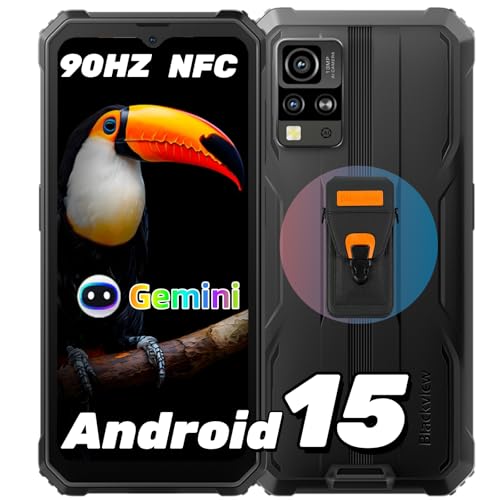 Blackview BV4800SE Andriod 15 Outdoor Handy Ohne Vertrag, 12GB+64GB/2TB TF, Gemini AI 90Hz 6.56" Display Outdoor Smartphone Ohne Vertrag, 16MP+8MP Octa-Core NFC, IP69K Buastellenhandy Mit Schutzhülle von Blackview