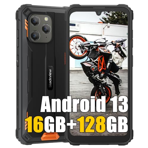 Blackview BV5300Plus 16GB+128GB Outdoor Handys ohne Vertrag, 1TB Erweiterung Android 13 Handy, 6580mAh, 6,1" HD+, 13M+5MP, Dual SIM 4G Outdoor Smartphone ohne vertrag, IP68 OTG GPS FM, Orange von Blackview