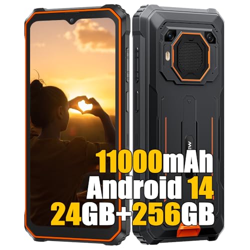 Blackview BV6200 Plus (2025) 4G Outdoor Handy ohne Vertrag, 24GB+256GB Outdoor Smartphone Android 14, 3W Lautsprecher, 6.56" Bildschirm, 11000mAh, IP68 Wasserdicht Baustellenhandy, OTG,GPS,NFC,Orange von Blackview
