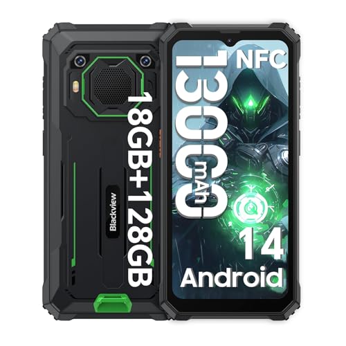 Blackview BV6200 Pro 13000mAh Outdoor Handy Ohne Vertrag Android 14,18GB+128GB Outdoor Smartphone Wasserdicht,98DB Lautsprecher,Helio P35 2.3Ghz,6.56" HD+ Baustellenhandy, Dual 4G/OTG/GPS/13MP/NFC von Blackview