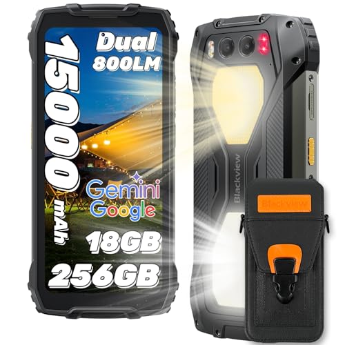 Blackview BV7300 Outdoor Handy Android 14, 15000mAh/45W, 18GB+256GB(2TB), 6.67" 90Hz Display, 50MP+32MP Outdoor Smartphone Ohne Vertrag, Dual 800LM Campinglicht, NFC/Nachtsehen 20MP/Corning Glas/GPS von Blackview