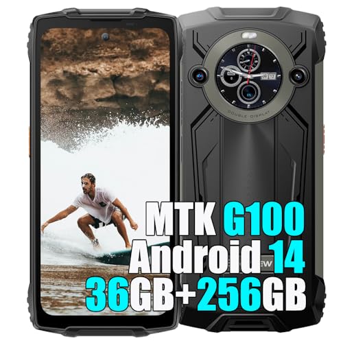 Blackview BV8200 Outdoor Handy ohne Vertrag 2025, 36GB+256GB MTK G100 Outdoor Smartphone Android 14, 6,5" FHD+ Doppel Bildschirm, 8800mAh, 50MP, Baustellenhandy Wasserdicht IP68, 4G LTE, OTG, Schwarz von Blackview