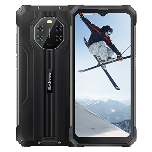 Blackview BV8800 Outdoor Smartphone ohne Vertrag, 6,58’’ 90Hz FHD+ Display, 50MP AI Quad Kamera IR Nachtsicht, Helio G96 8GB+128GB, 8380mAh Akku,IP68 Android 11 Wasserdichtes Handy, GPS NFC Schwarz von Blackview