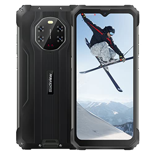 Blackview Bruchsicheres Smartphone BV8800, 6,58 Zoll 90Hz FHD+, AI 50MP Vier Kameras Nachtsicht, Helio G96 8 GB + 128 GB, Akku 8380 mAh, IP68 wasserdicht, Android 11, GPS NFC Schwarz Blackview Bruchsicheres Smartphone BV8800, 6,58 Zoll 90Hz FHD+, AI 50MP Vier Kameras Nachtsicht, Helio G96 8 GB + 128 GB, Akku 8380 mAh, IP68 wasserdicht, Android 11, GPS NFC Schwarz von Blackview