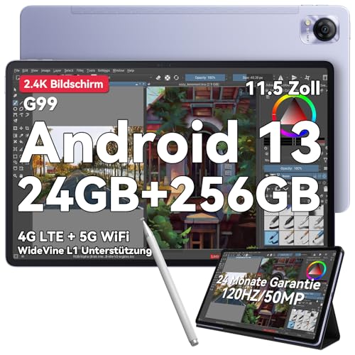 Blackview MEGA1 Tablet 12 Zoll, Helio G99 Octa Core,4G LTE, 5G WiFi, 2.4K FHD Android Tablet, 50MP 24GB RAM+256GB/(2TB TF) ROM Mit Stift, 11zoll Tablet PC 8800mAh/GPS/GMS/OTG von Blackview