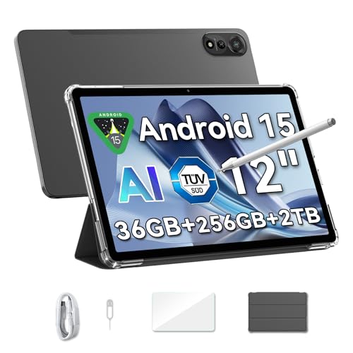 Blackview Mega2 Tablet 12 Zoll，Tablet Android 15 mit 36GB RAM+256GB ROM(2TB TF), 2K FHD Großes Display WideVine L1, Dual 4G LTE+5G WiFi, Octa Core T615,9000 mAh Akku,Dual Kamera,GPS/Face ID von Blackview