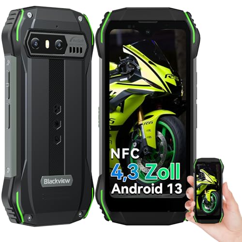 Blackview N6000SE(2024) Mini Outdoor Handy Ohne Vertrag, 12GB+128GB 4.3" QHD+ Baustellenhandy Android, 13MP+8MP Kamera Outdoor Smartphone, 3700mAh Akku Handy/NFC/Face ID/GPS/IP69K von Blackview