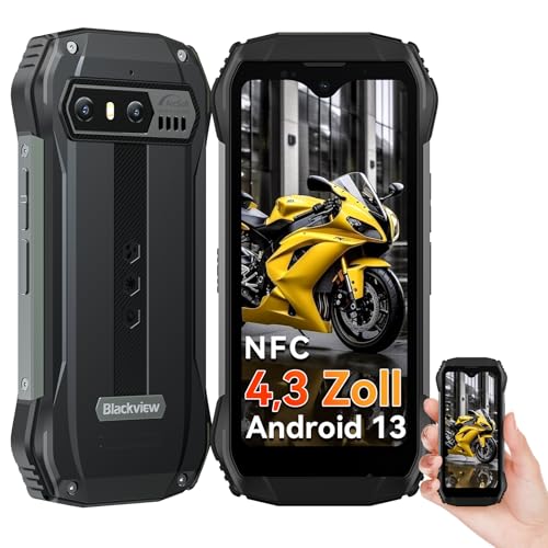 Blackview N6000SE Mini Outdoor Handy Ohne Vertrag, 12GB+128GB 4.3" QHD+ Baustellenhandy Android 13, 13MP+8MP Kamera Outdoor Smartphone, 3700mAh Akku Handy/NFC/Face ID/GPS/IP69K von Blackview
