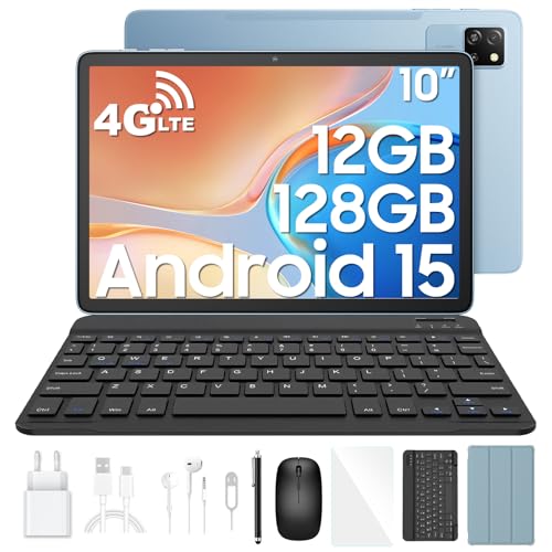 Blackview Tab 60 Pro Tablet Android 15 mit Tastatur, Tablet 10 Zoll mit Widevine L1, 12GB RAM+128GB ROM/2TB TF, T606 Octa-core Gaming, Dual 4G SIM, 5G WiFi, 7700mAh/Face ID/GMS/GPS(Brau) von Blackview