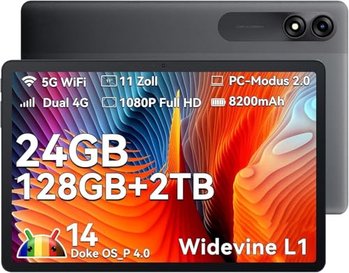 Blackview Tablet 11 Zoll Cellular, Tab 90 Android 14 Tablet, 24GB RAM+128GB ROM(2TB TF), 4G LTE 5G WiFi Tablet PC, Gaming Tablet mit 8200mAh Akku, Dual Kamera, Tablet mit Widevine L1 von Blackview