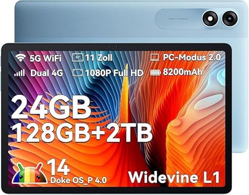 Blackview Tablet 11 Zoll Cellular, Tab 90 Android 14 Tablet, 24GB RAM+128GB ROM(2TB TF), 4G LTE 5G WiFi Tablet PC, Gaming Tablet mit 8200mAh Akku, Dual Kamera, Tablet mit Widevine L1 von Blackview